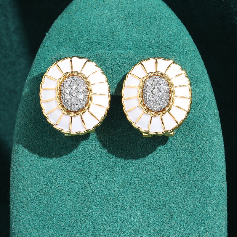 Vintage Fashion Jewelry Brands - Vintage-Ohrringe aus weißer Emaille mit Strasssteinen,