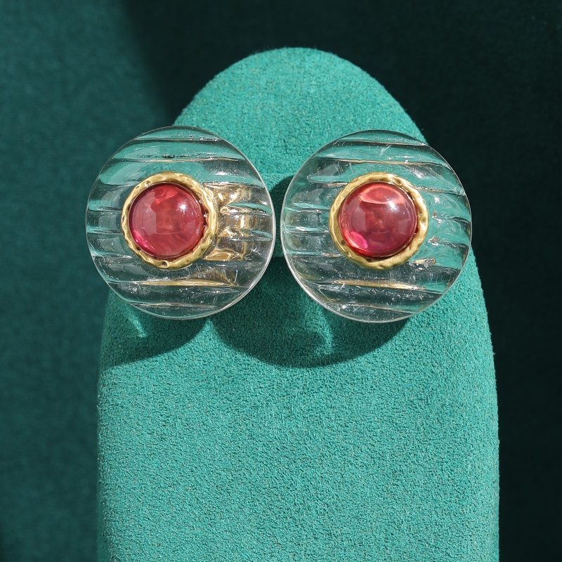 Vintage Fashion Jewelry Brands - Vintage Rosa Glasierte Transparente Runde Ohrstecker