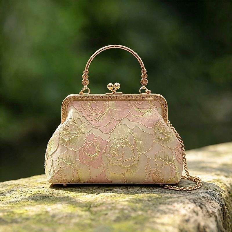 Vintage Fashion In Chinese - Vintage-Handtasche mit Blumenstickerei und Kiss-Lock-Verschluss, elegante