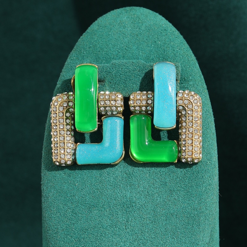 Vintage Fashion Jewelry Brands - Vintage Blaue Glas-Grüne Geometrische Quadratische Ohrringe