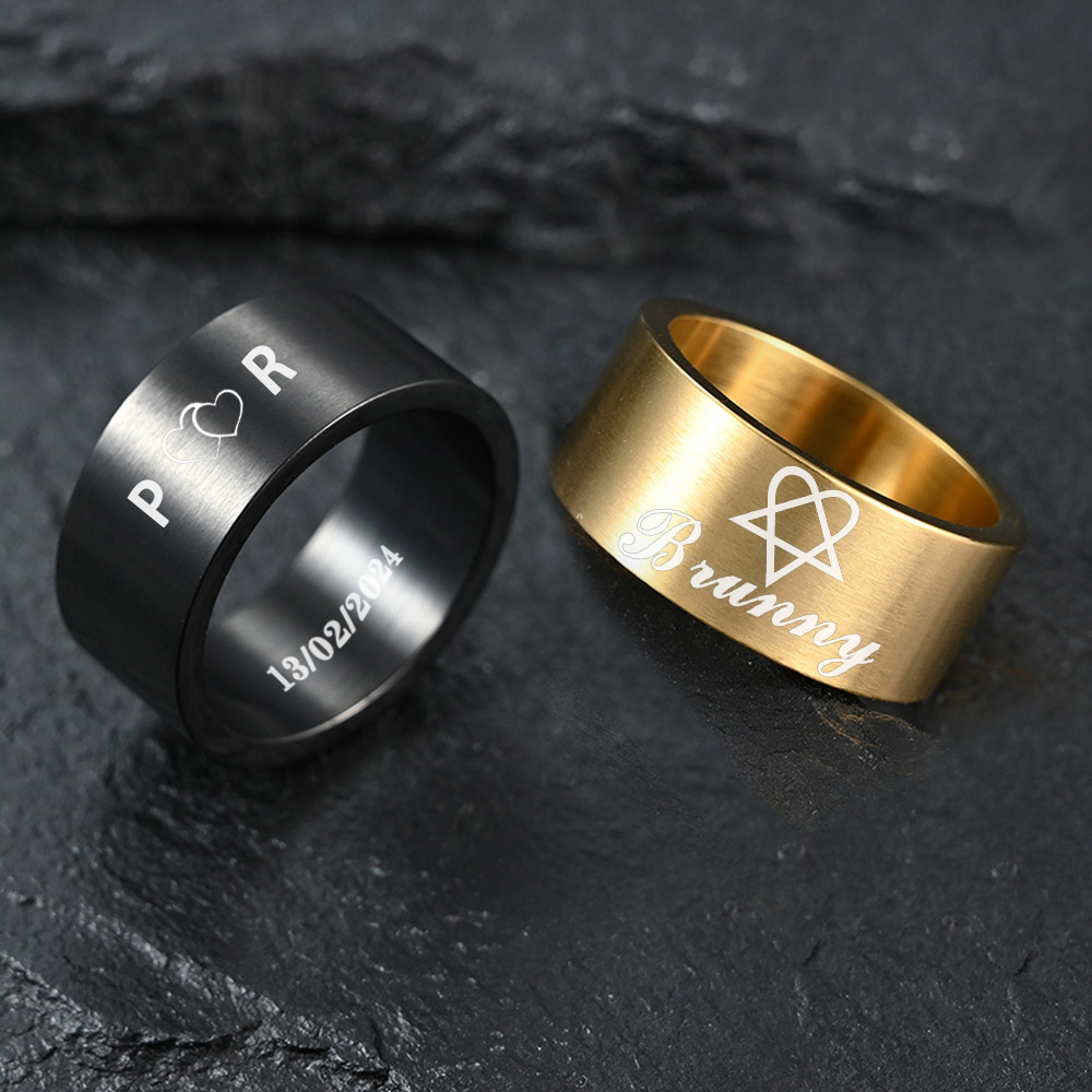 Vintage Fashion Rings For Women - Personalisierter Edelstahlring mit abgeschrägter Kante und