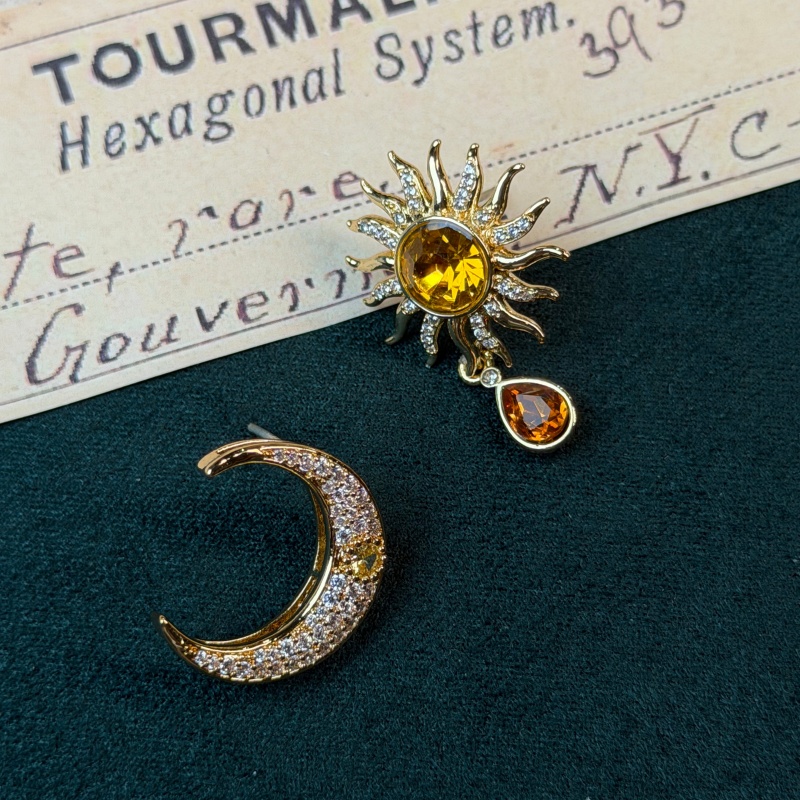 Vintage Fashion Jewelry Brands - Vintage-Ohrringe mit gelbem Kristall, Sonne und