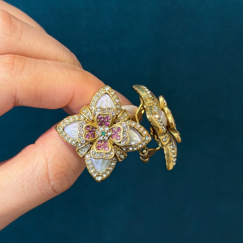Vintage Fashion Jewelry Brands - Vintage bunte Strass-Ohrringe mit vierblättrigem Kleeblatt