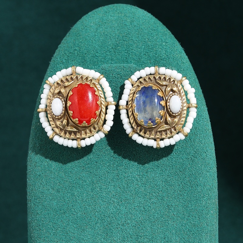 Vintage Fashion Jewelry Brands - Vintage farbige weiß-rote Achat-Ohrstecker, elegantes Nischendesign,