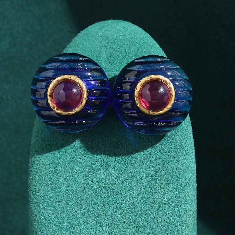 Vintage Fashion Jewelry Brands - Vintage Lila-Blaue Glasierte Runde Ohrstecker Eleganter