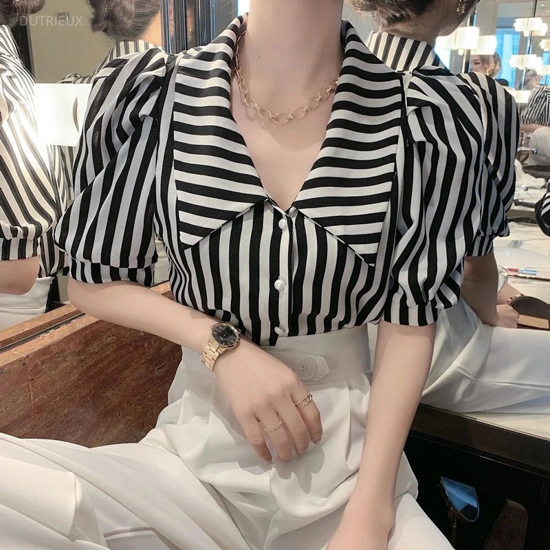 Vintage Fashion De - Mode Gestreiften Blusas Frauen Shirts Vintage