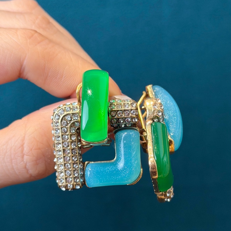 Vintage Blaue Glas-Grüne Geome – Vintage Fashion Jewelry Brands Bewertung und Preis